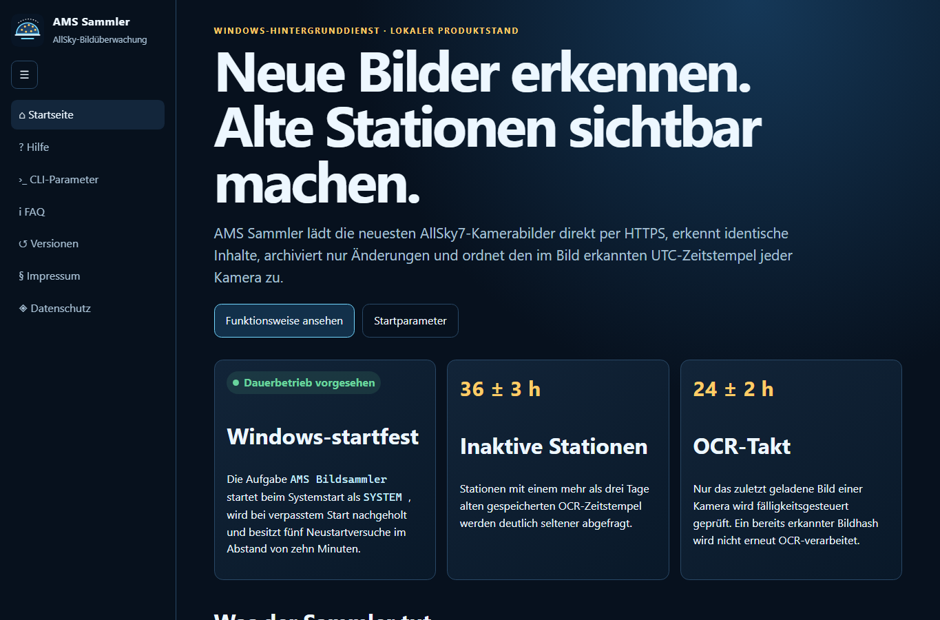 Screenshot: AMS Sammler – AllSky-Bildüberwachung