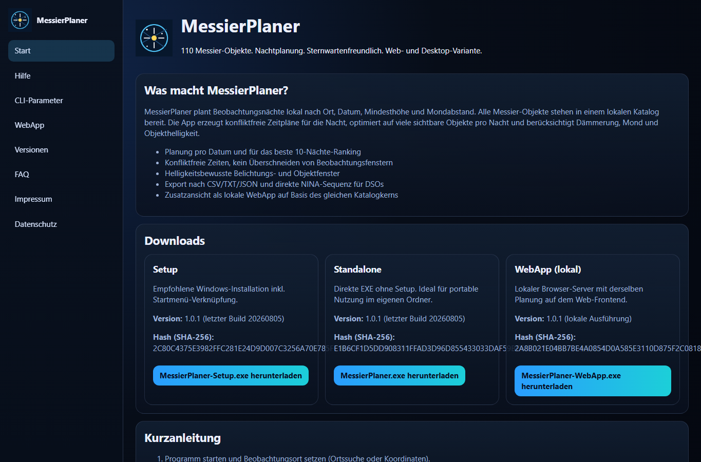 Screenshot: Messier Planer