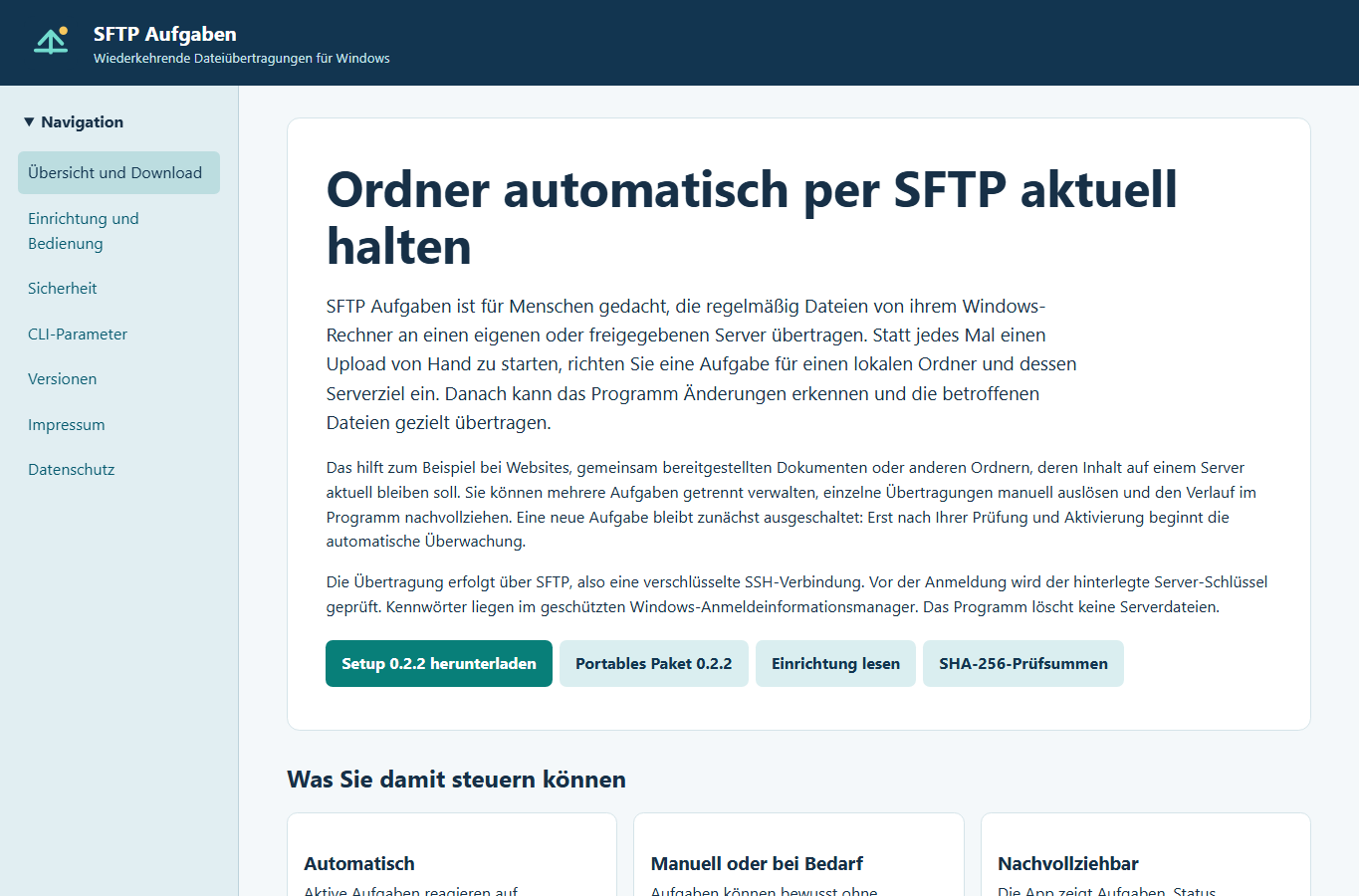 Screenshot: SFTP Aufgaben