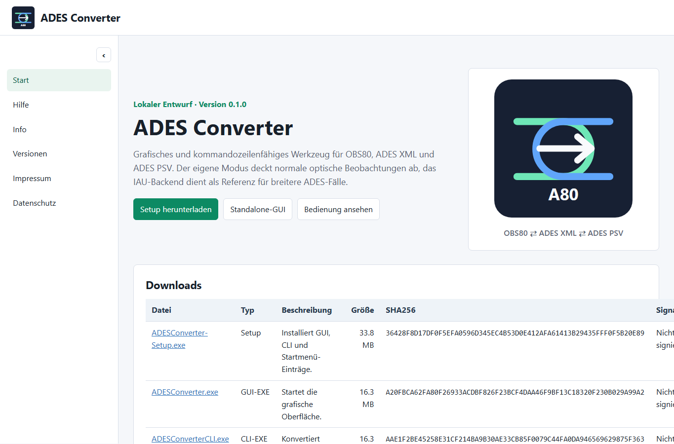 Screenshot: ADES Converter