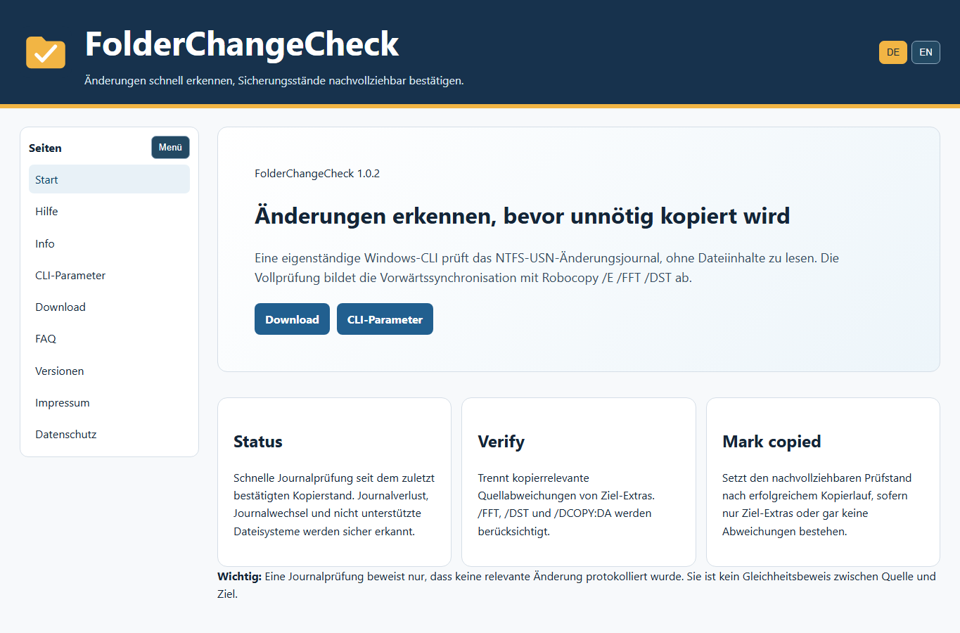 Screenshot: FolderChangeCheck