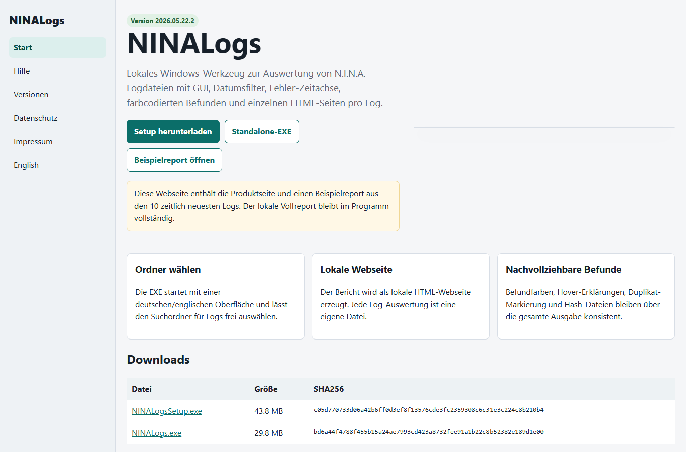 Screenshot: NINALogs