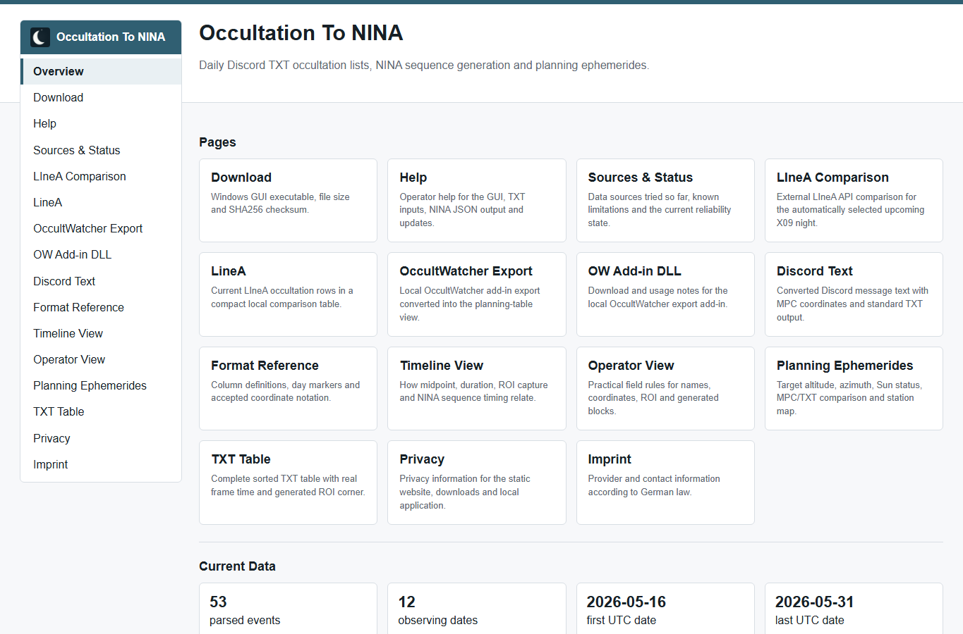 Screenshot: Occultation To NINA