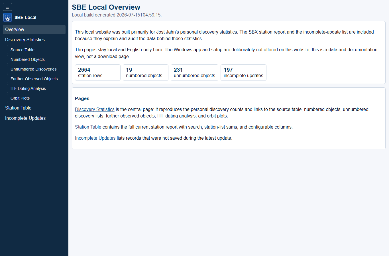 Screenshot: SBE